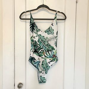 XL Tropical One-Piece Bathing Suit Open Back